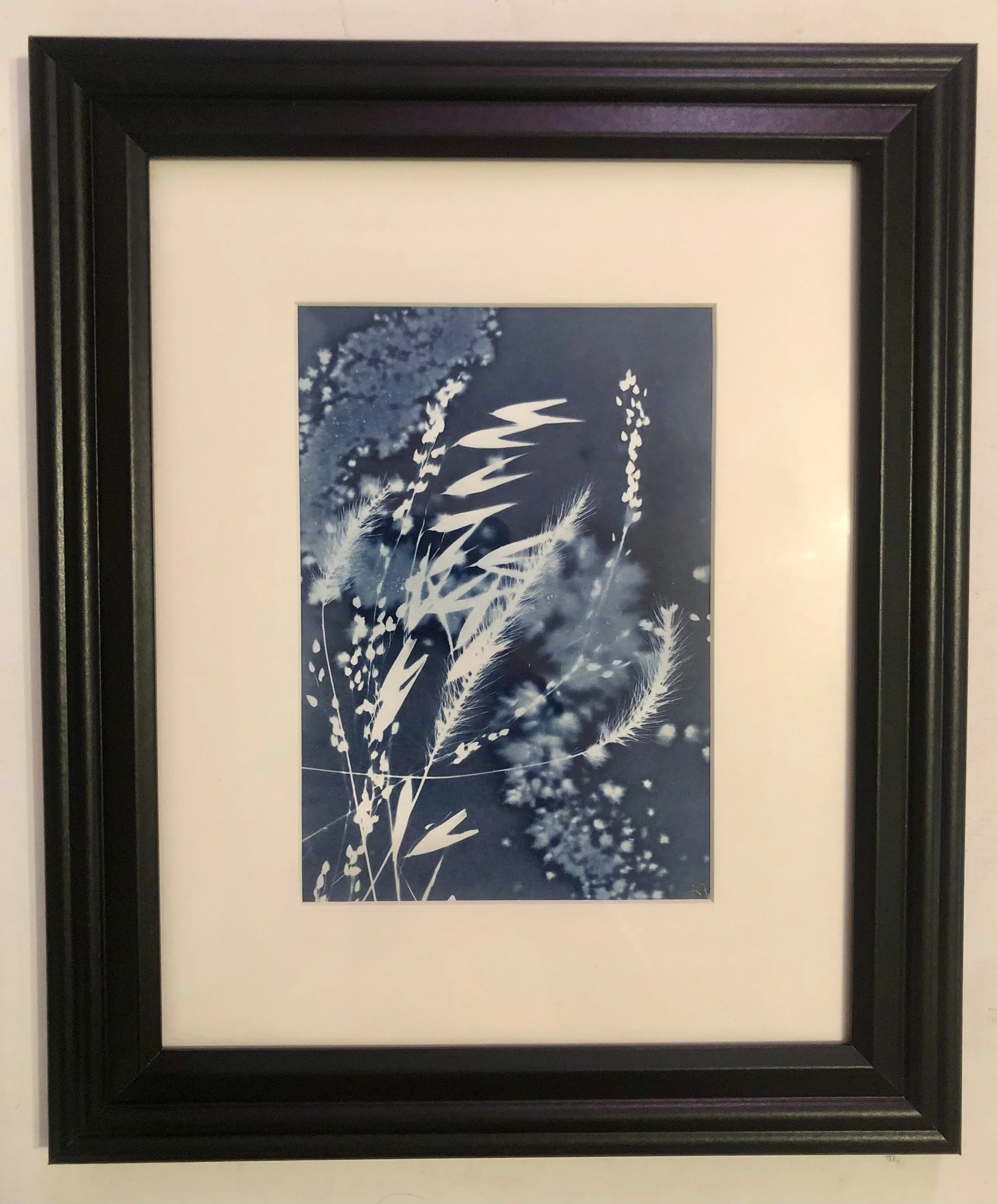 Woman in the Sky
Cosmic Garden 2022
5”x7”
Botanical Cyanotype on watercolor paper
created with sea salt, collections from the garden 
SOLD