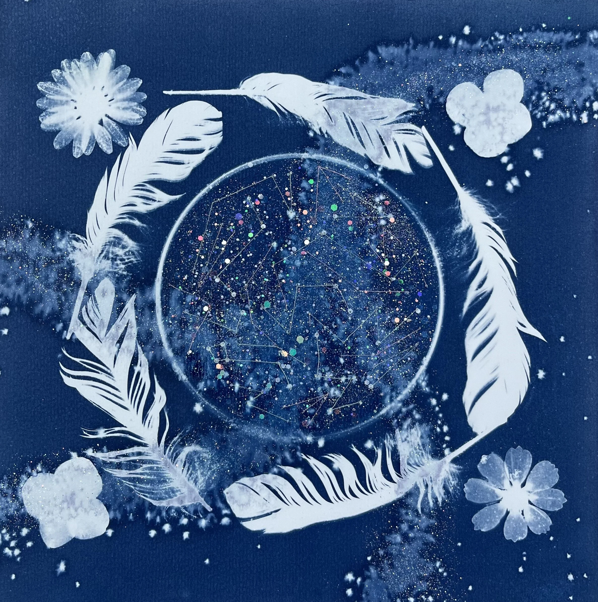 "Paralyzed" Song Cover by Glitter.wav mixed media glow-in-the-dark cyanotype (2025)