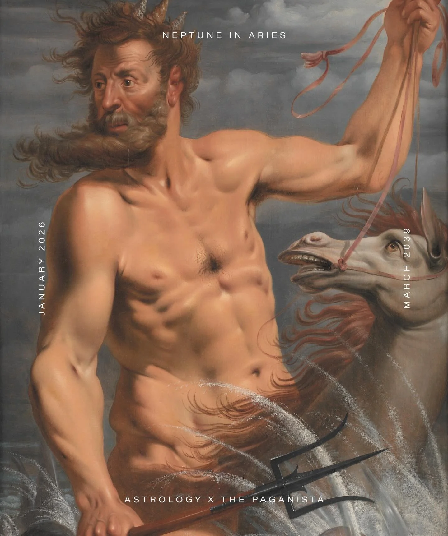 His eyes are up here.
That&rsquo;s a painting of Neptune by the artist Werner van den Valckett, painted in 1619. I&rsquo;d also like to take a moment to appreciate the strategically placed horse&rsquo;s mane and the horse&rsquo;s very expressive face