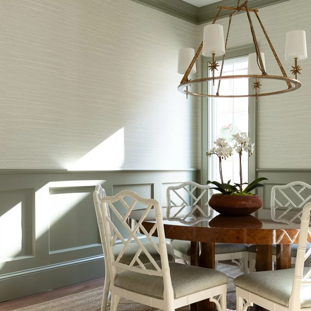 In one of our recently completed new build projects, is this stunning dining room &mdash; a perfect example of how to mix classic elegance with modern functionality.

We started with the walls, wrapping them in a sophisticated vinyl grasscloth for te