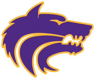 A stylized purple and gold lion's head logo with a flowing mane.