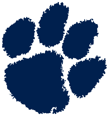 Blue paw print on black background