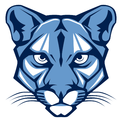 Illustration of a stylized blue panther's face with sharp features and intense eyes.