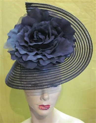 HS325 Black Sheer Swirl Fascinator with black flower