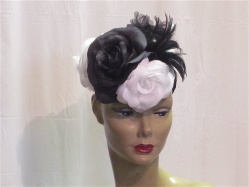 FS126 Black and White Flower Fascinator