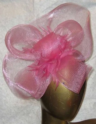 FS104  Pink Horsehair and Feather Head band