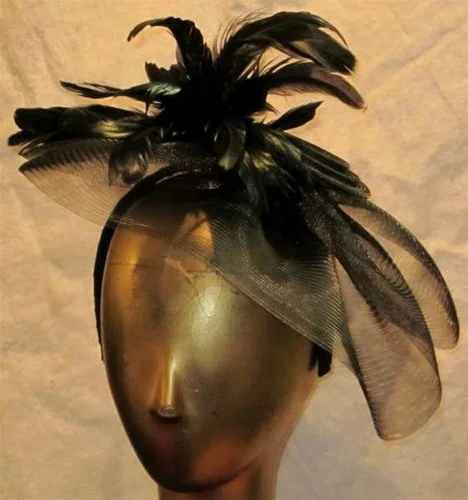 HS218 Black Horsehair and Feather Headband