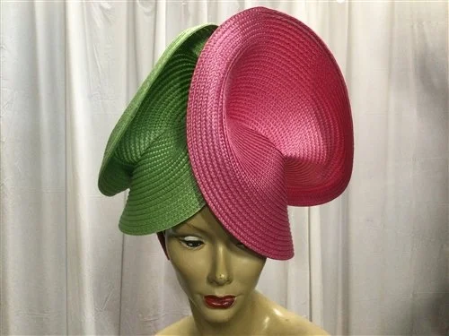 FS598 Pink & Green Double Straw Swirl Fascinator Hat  display picture 3