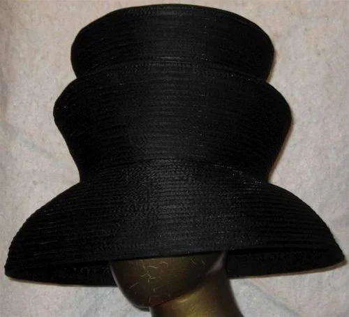 CH308 Black Satin Two-Tier Shepherdess Hat