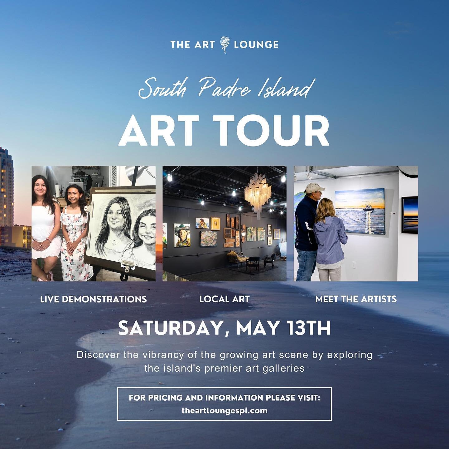 South Padre Island ART TOUR 🖼️ 
On Saturday, May 13th, discover the vibrancy of the growing art scene on South Padre Island 🏝️ 

Explore 3 art galleries, each filled with its own unique artworks from local artists. From painters to ceramicists, woo