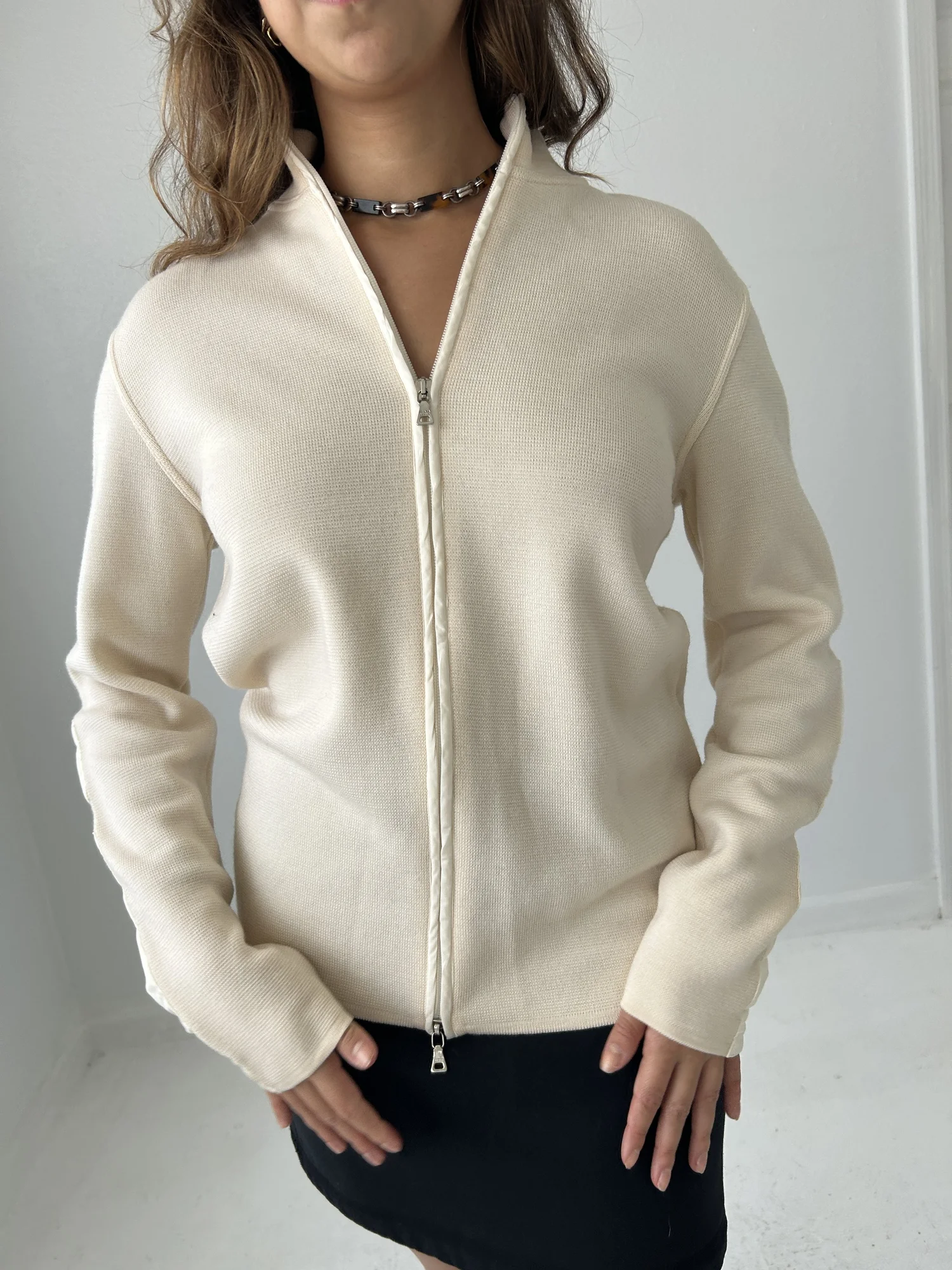 Prada cream zip up jacket — Horizons Vintage