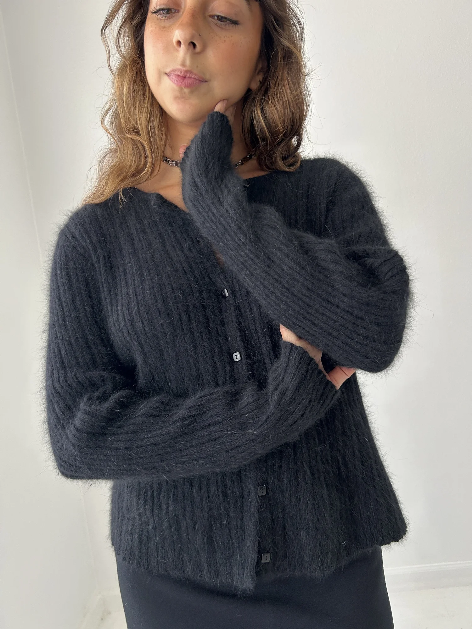 black Angora cardigan — Horizons Vintage