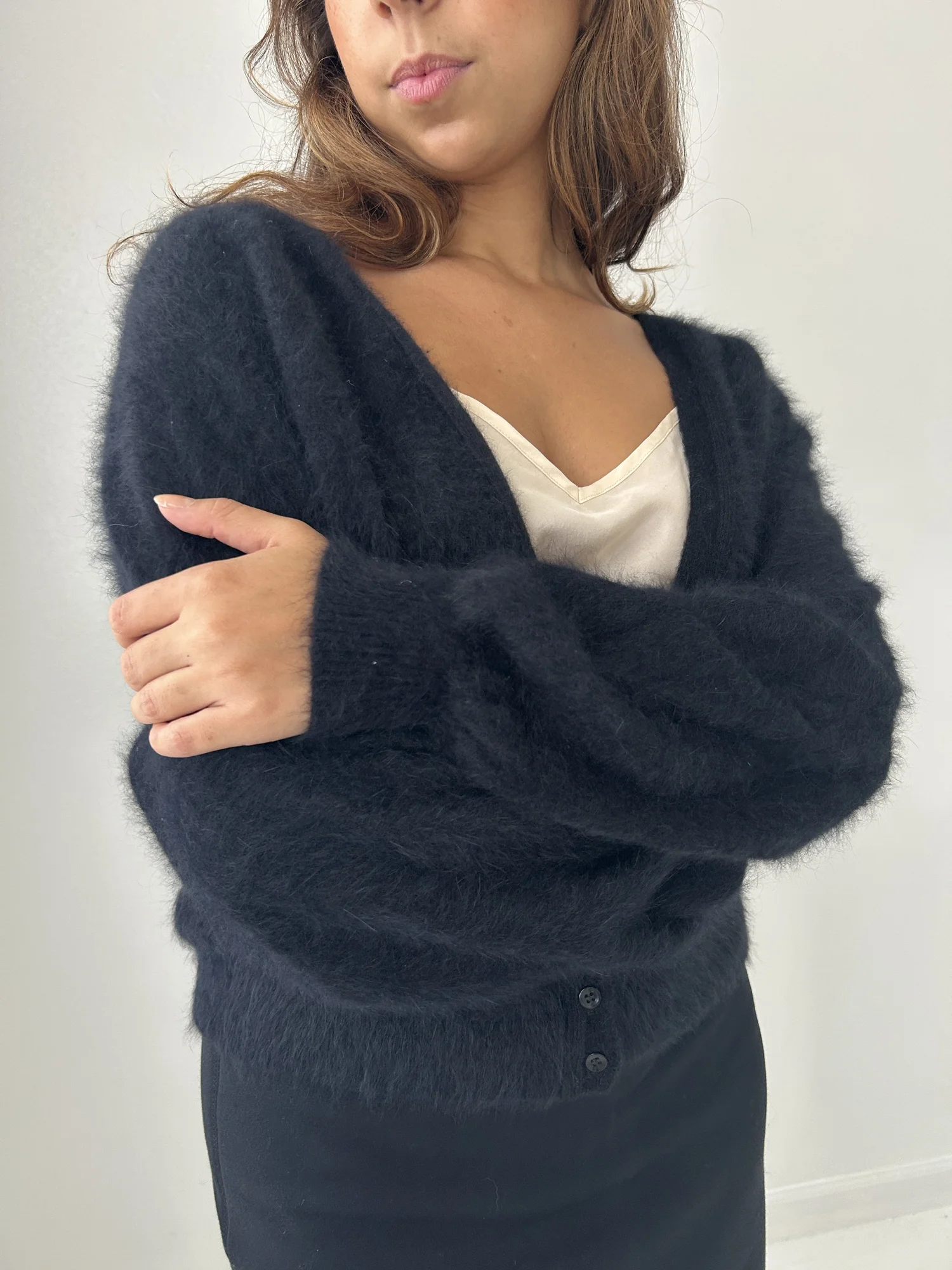 【verybrain】Angora Long Cardigan oversized black Angora cardigan — Horizons Vintage