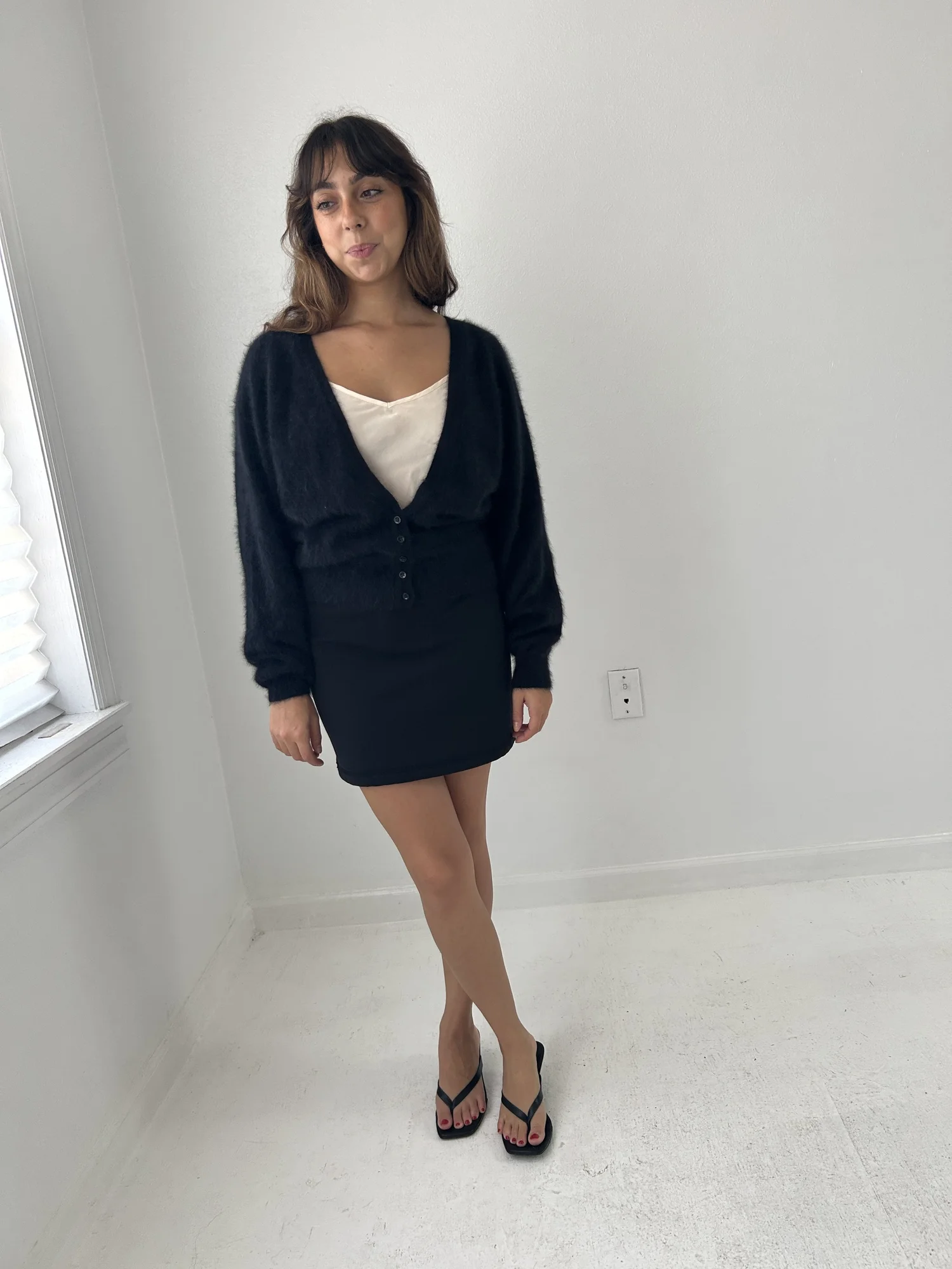 oversized black Angora cardigan — Horizons Vintage