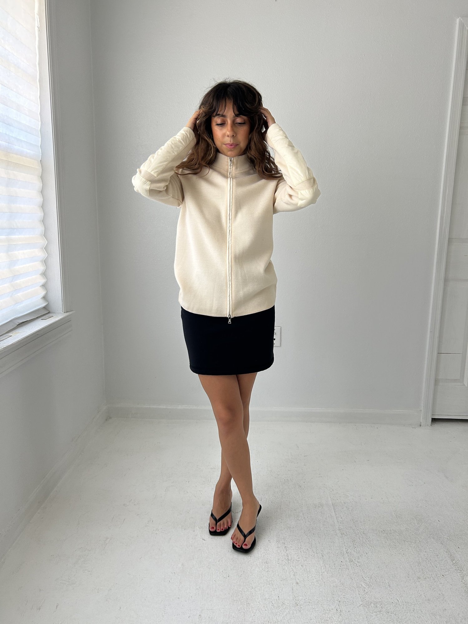 Prada cream zip up jacket — Horizons Vintage