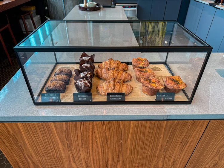Fresh pastries in the Aviator Coffee case