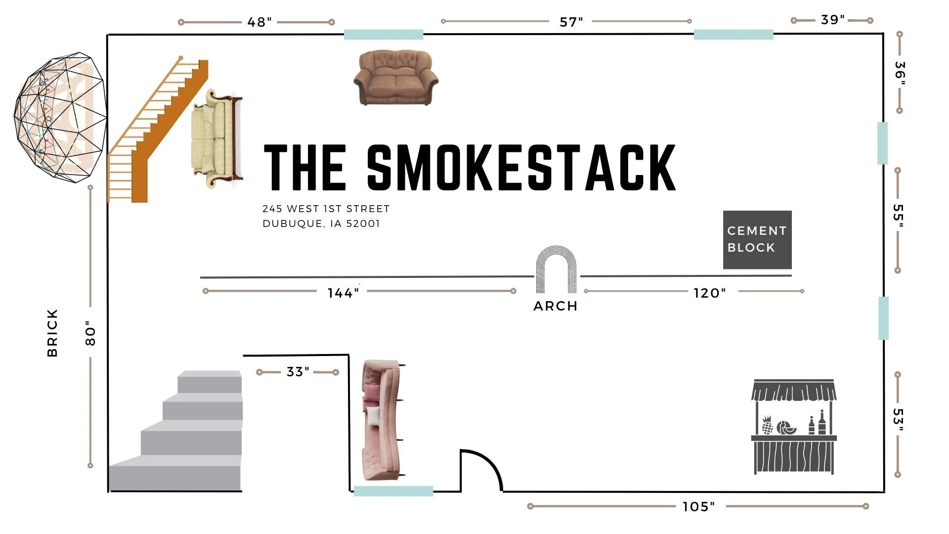 Floor plan and policies of the Smokestack Gallery