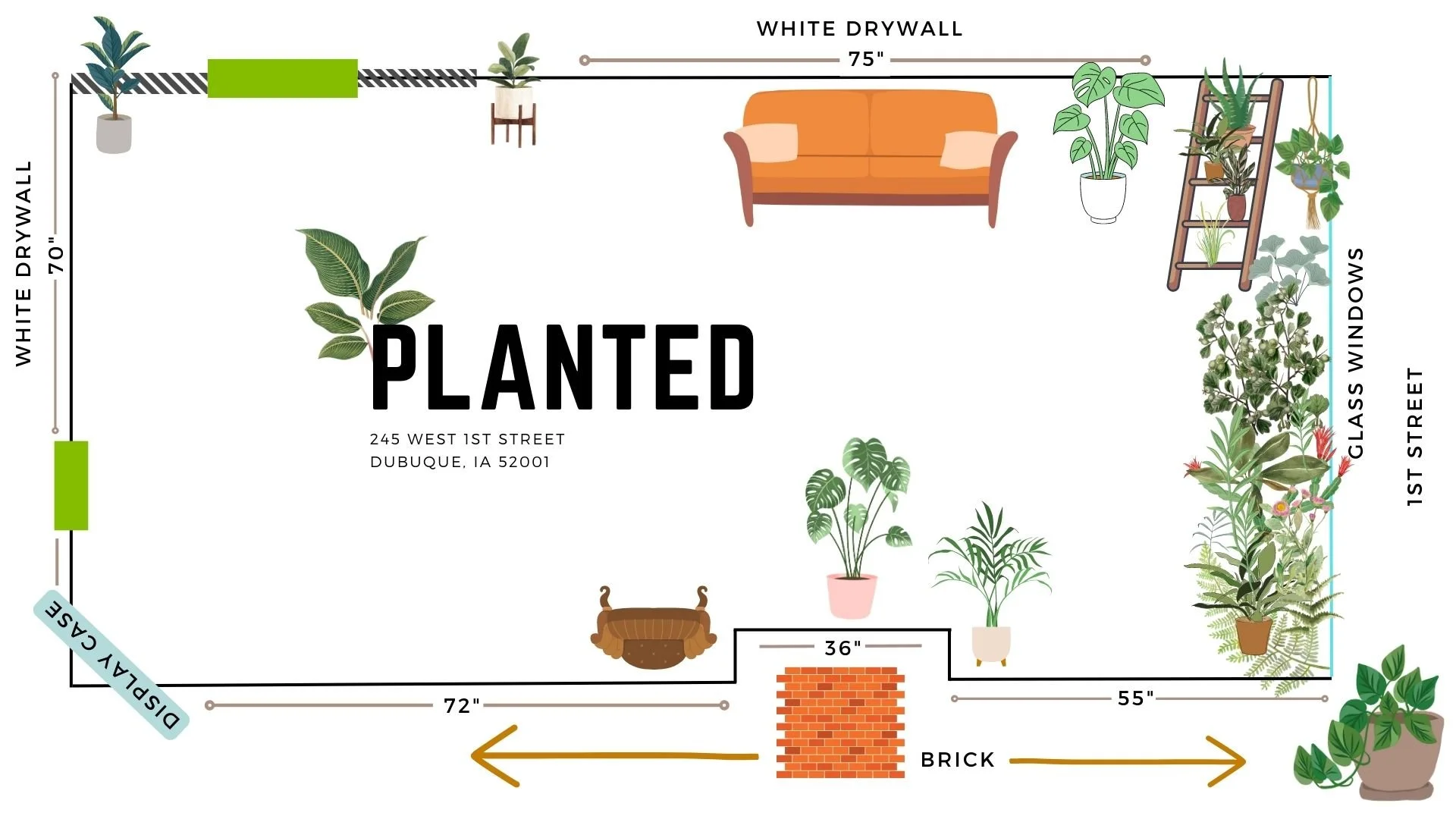 Planted Dubuque gallery floor plan and exhibition guidelines. 