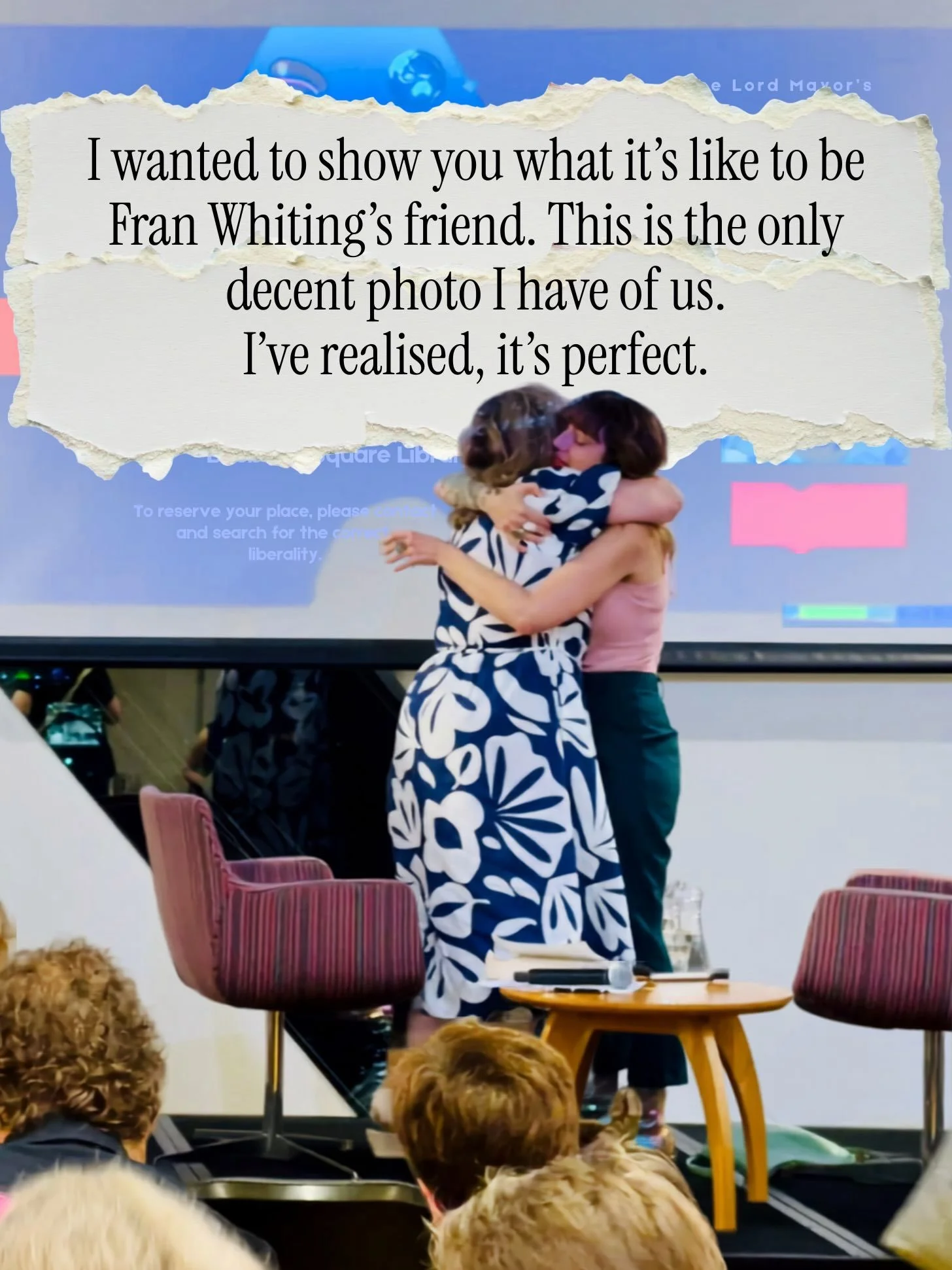Ahead of our event together in Brisbane to celebrate my new novel, I wanted to show you what it&rsquo;s like to be @frankywhiting&rsquo;s friend through photos.

But this is the only decent one I have of us.

Taken the night we first met in person, i
