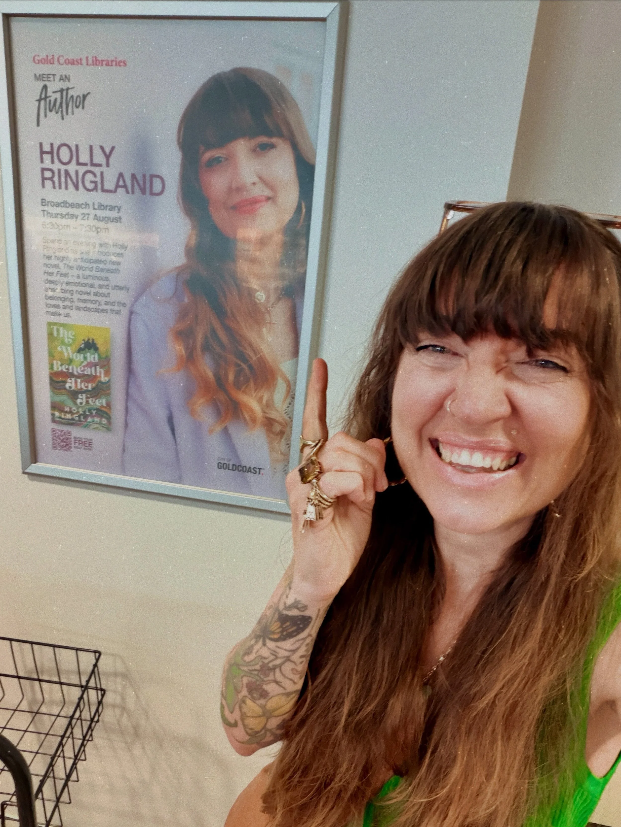 On a walk-of-shame into my local, beloved @gclibraries branch yesterday to return overdue books, I promptly dissolved into a heap of snorting bewilderment, joy and awe to unexpectedly spot myself on the library wall.

It just doesn&rsquo;t ever wear 