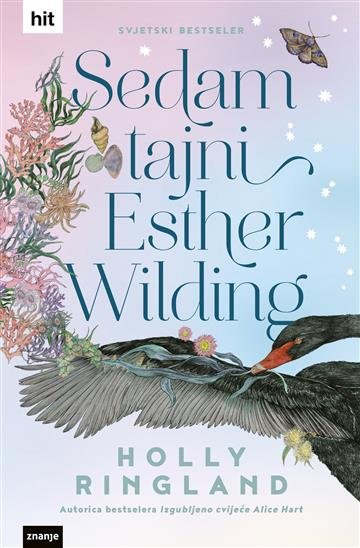 Cover of the book 'Sedam Tajni' by Esther WILDING, featuring illustrated birds, butterflies, and flowers against a light blue background.