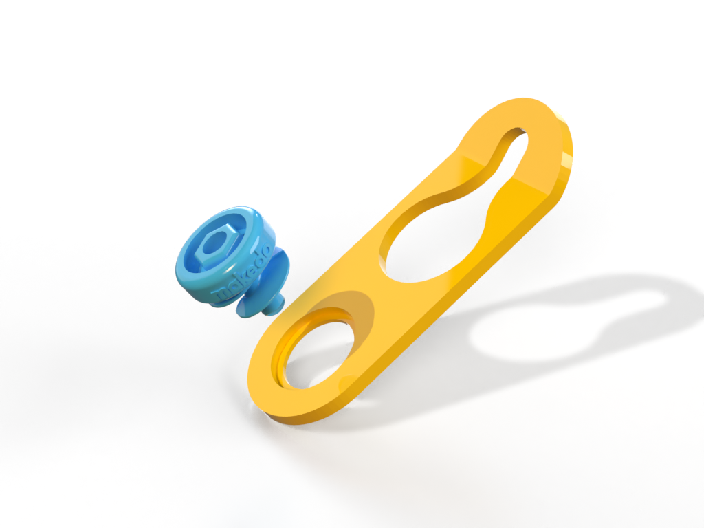 The Soft Top Holder connects a fabric element such as a bed sheet to a cardboard wall by threading a Scru or other small item wrapped in the fabric through the keyhole.