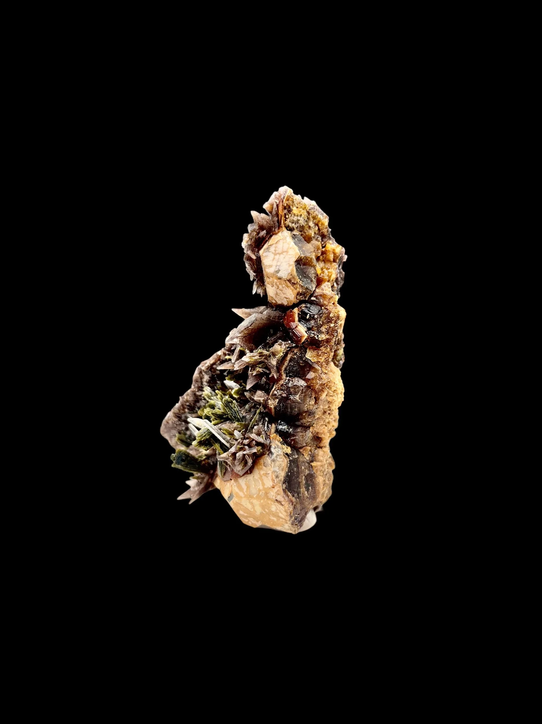 detailed view axinite crystals with epidote and quartz Huaros Peru