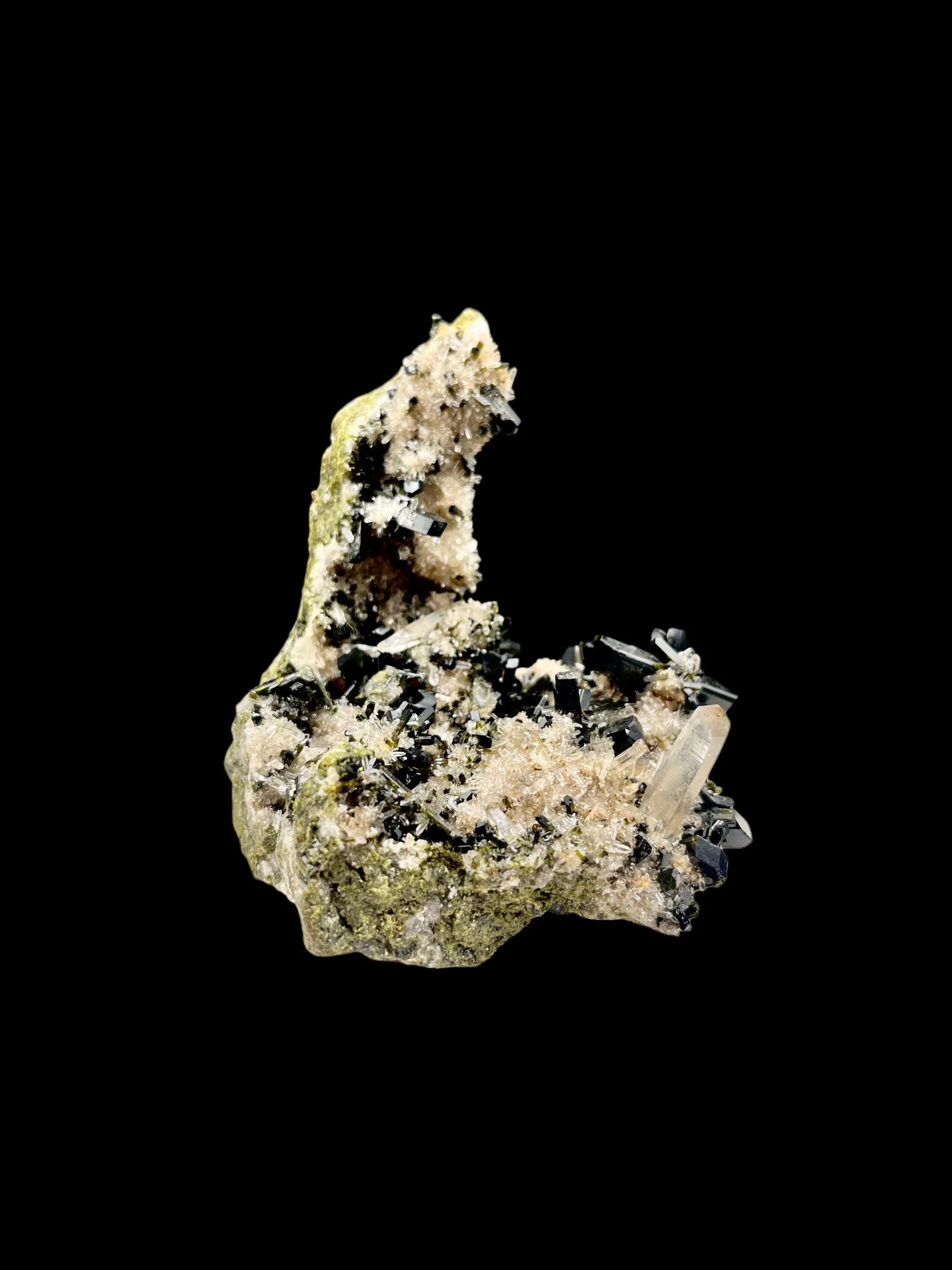 epidote crystals with quartz point mineral specimen Huaros District Lima Peru