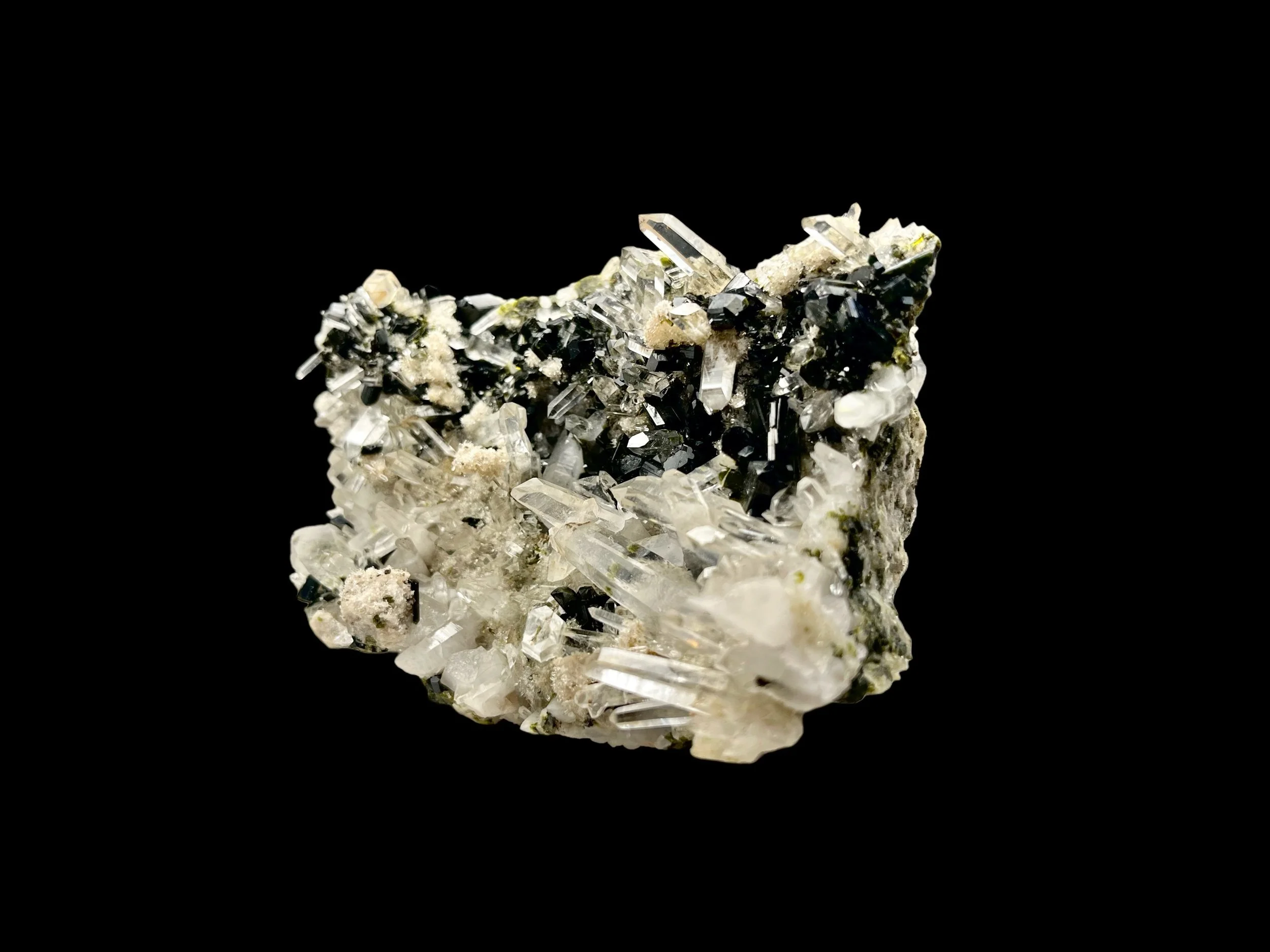 epidote and quartz association specimen Huaros Peru cabinet mineral display