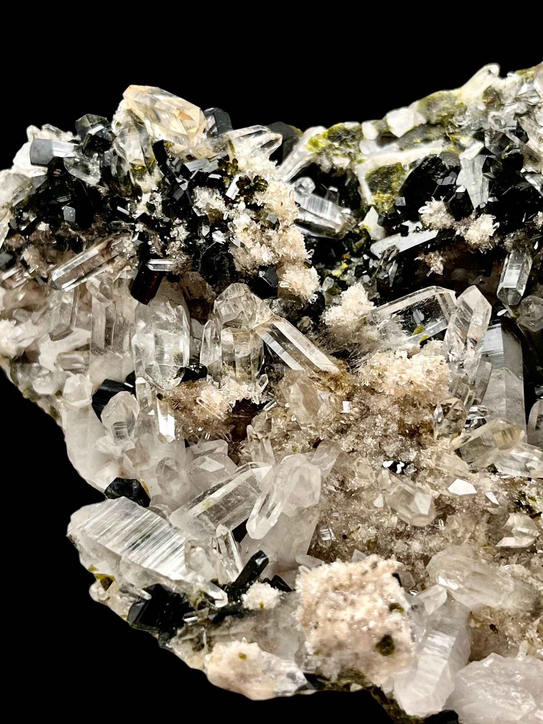 close up epidote crystals with quartz Peru mineral specimen