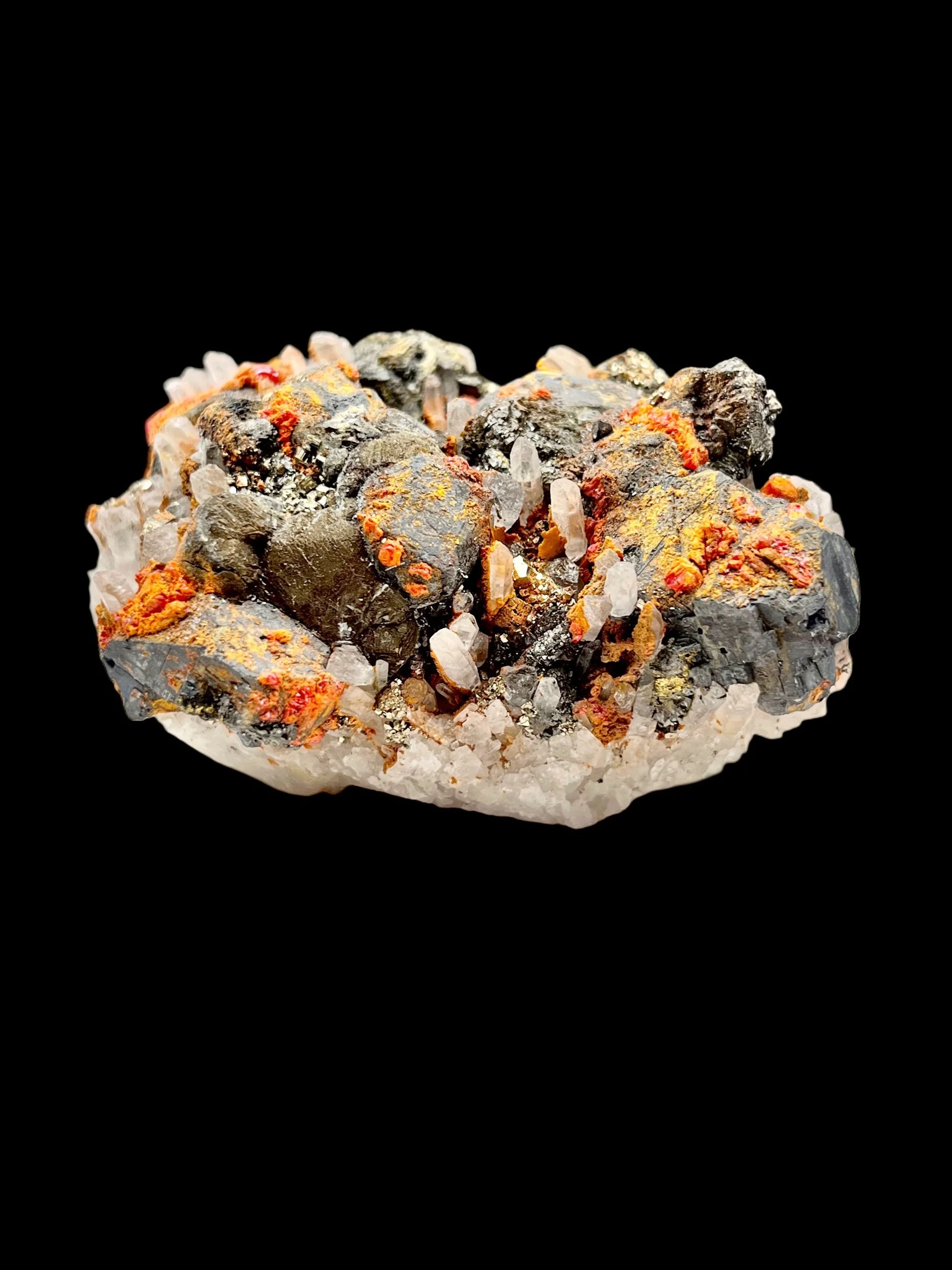 realgar with quartz galena and pyrite mineral specimen Palomo Mine Peru