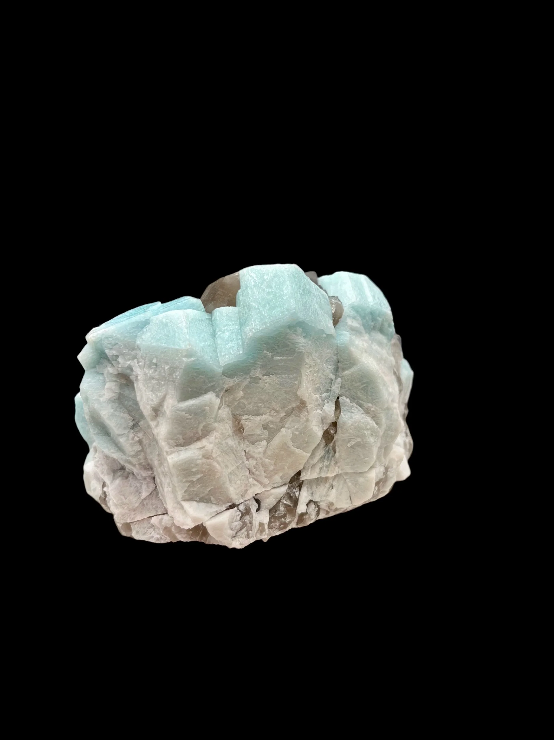 Close-up amazonite and smoky quartz crystal structure Colorado USA