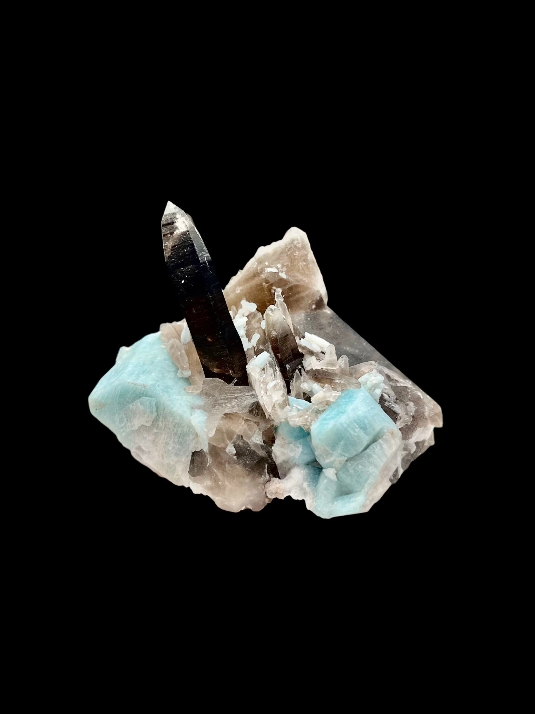 Amazonite with elestial smoky quartz Pikes Peak Colorado mineral specimen