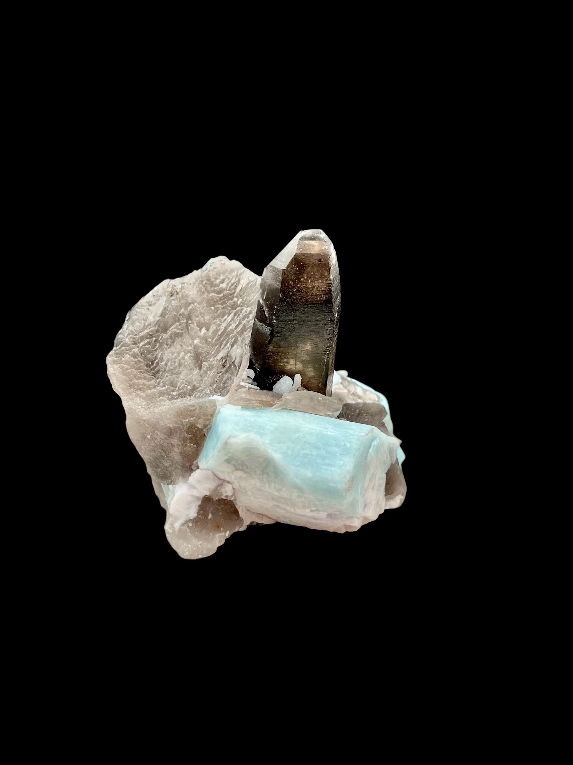 Skeletal smoky quartz crystal with amazonite feldspar matrix Colorado
