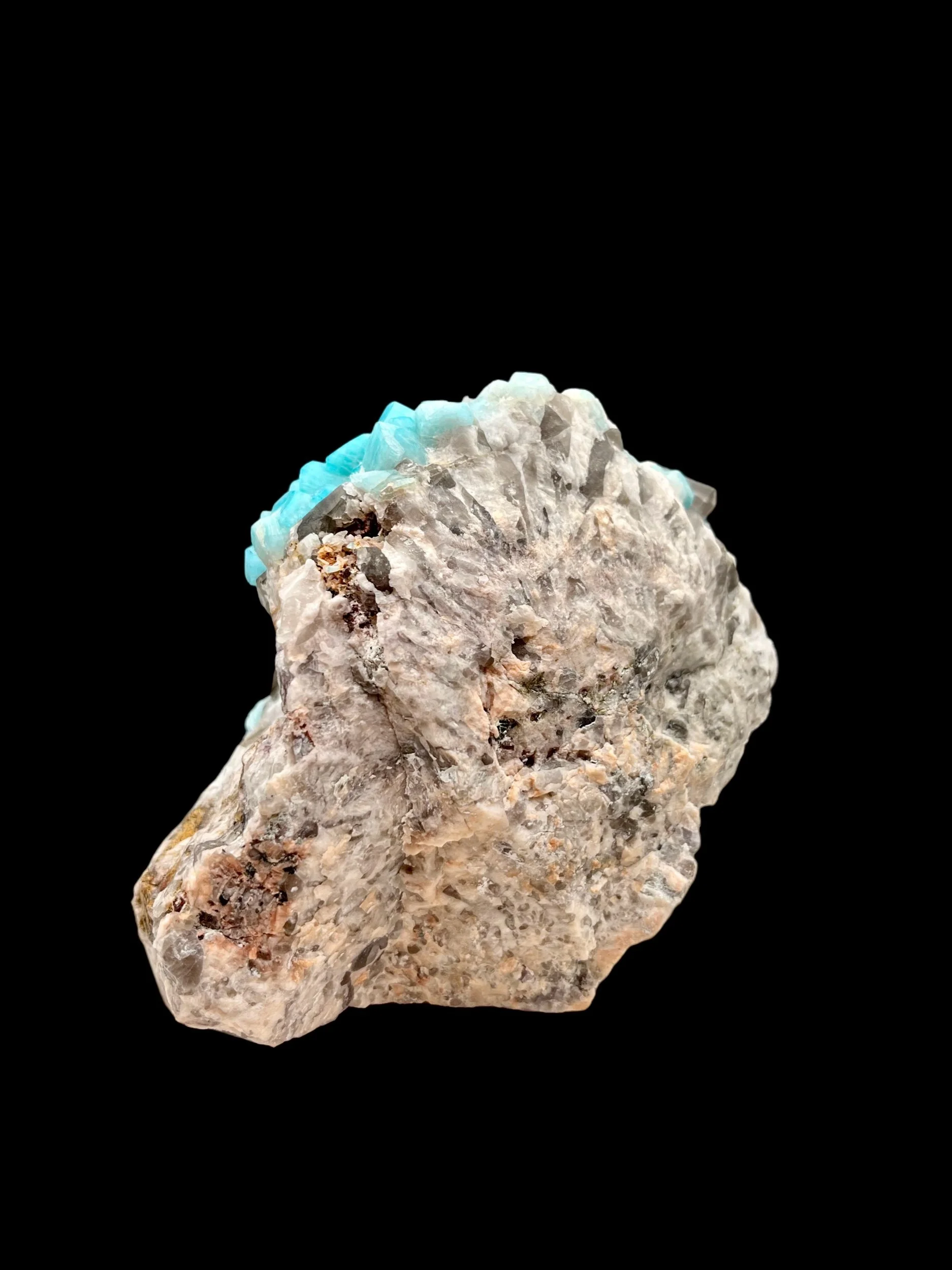 blue amazonite crystals with smoky quartz