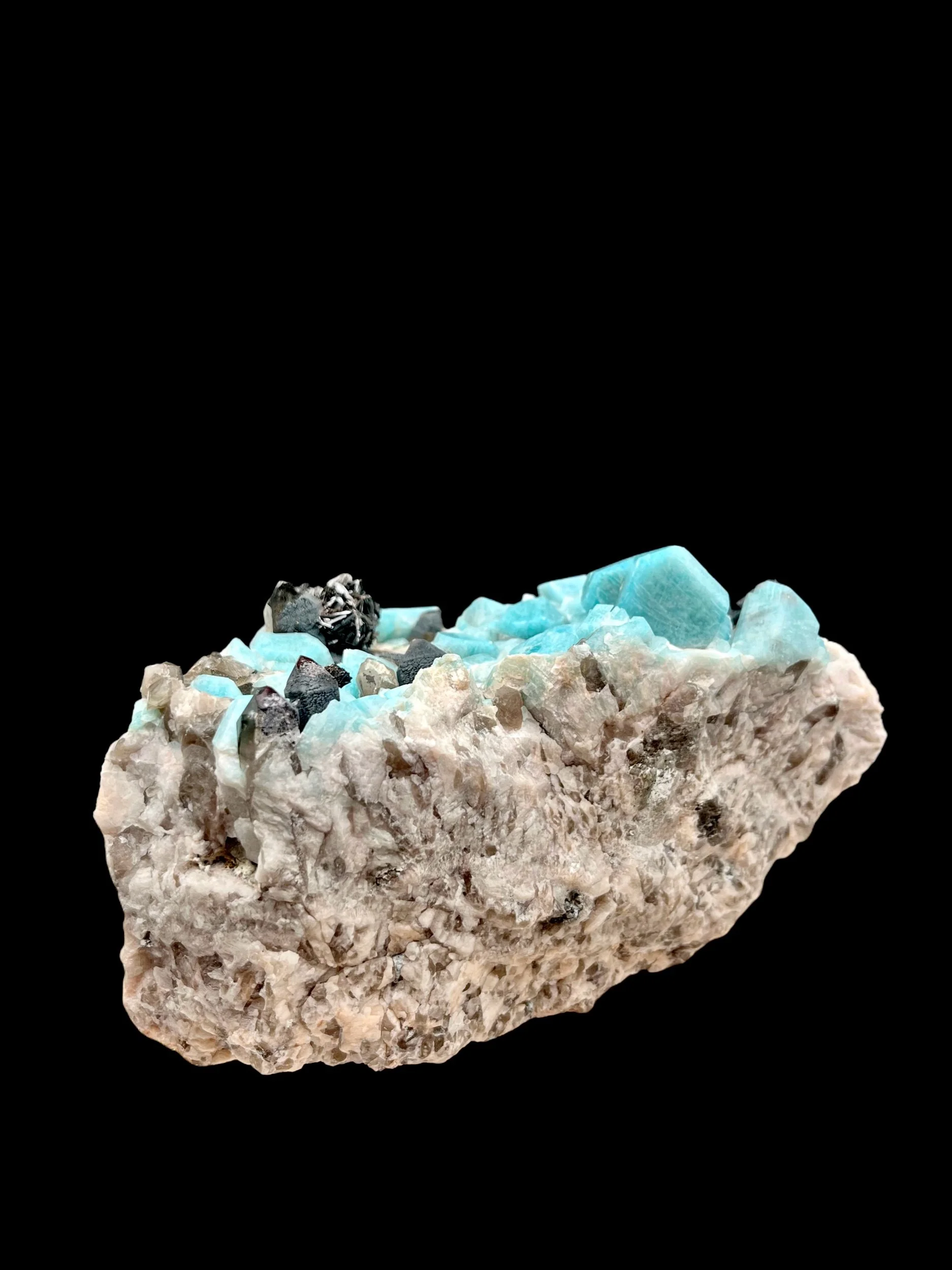 Collector mineral specimen amazonite smoky quartz goethite