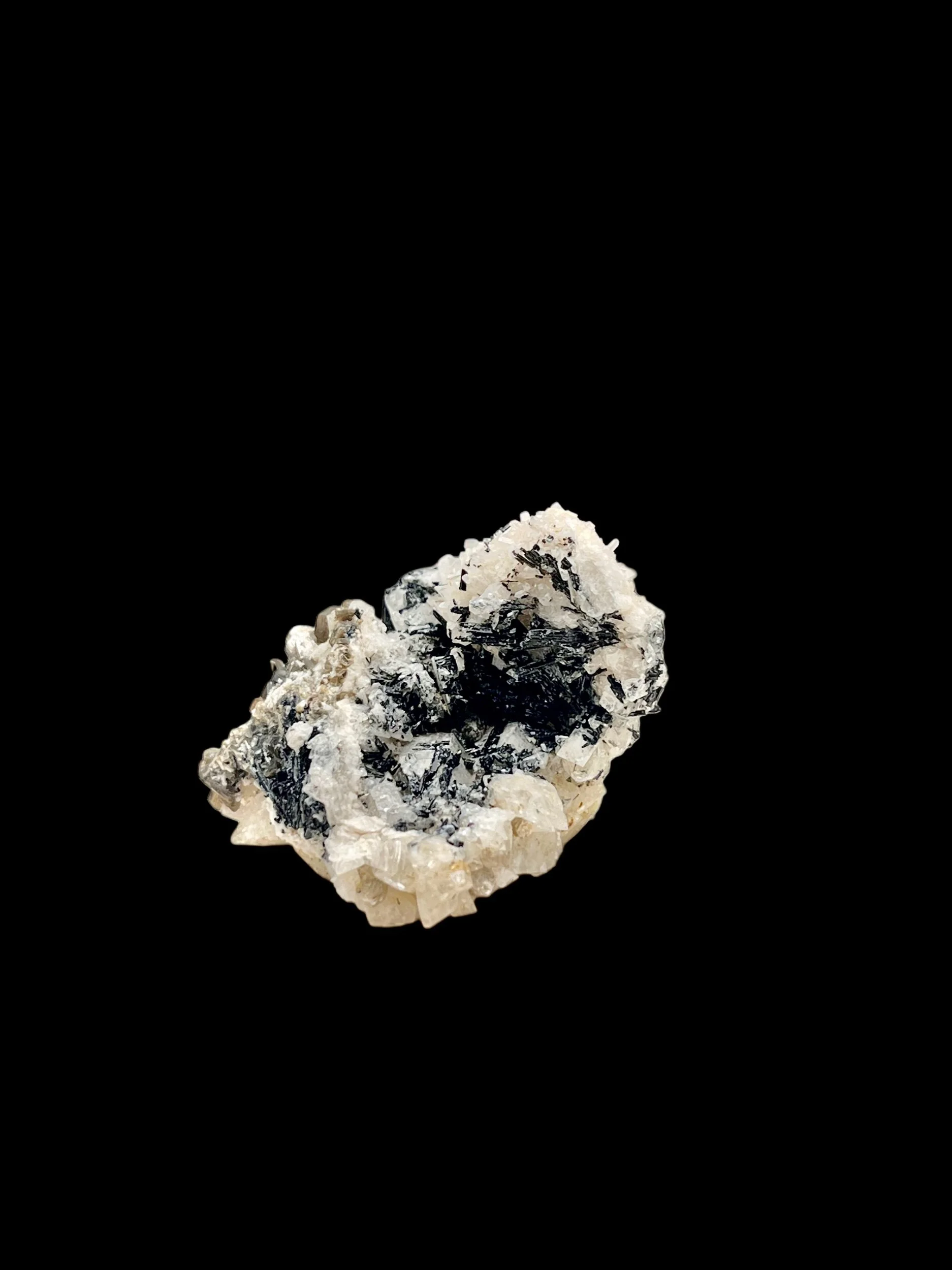 Black tourmaline with UV reactive hyalite opal and calcite Namibia