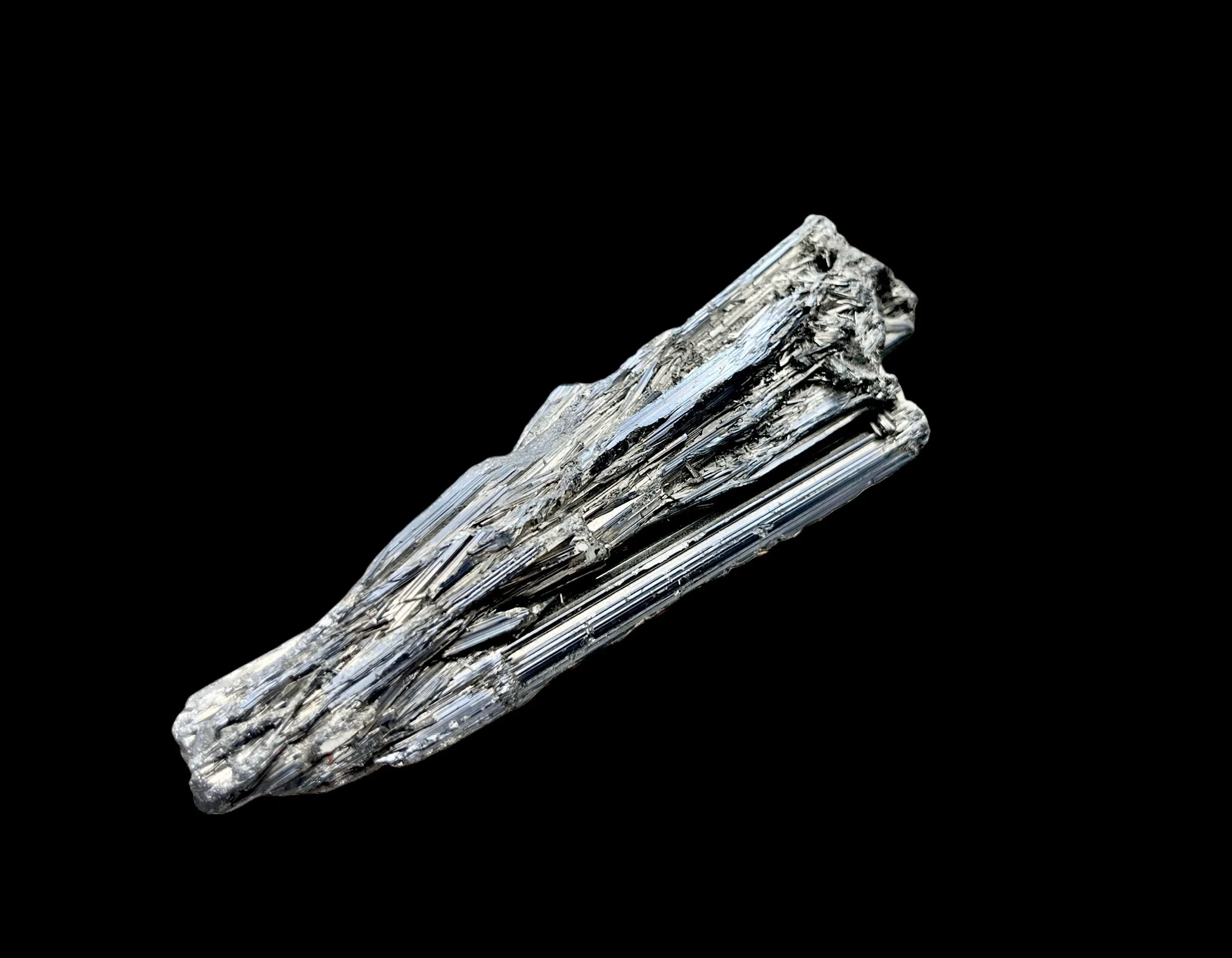 Stibnite crystal elongated metallic silver blades Xikuangshan Hunan China mineral specimen