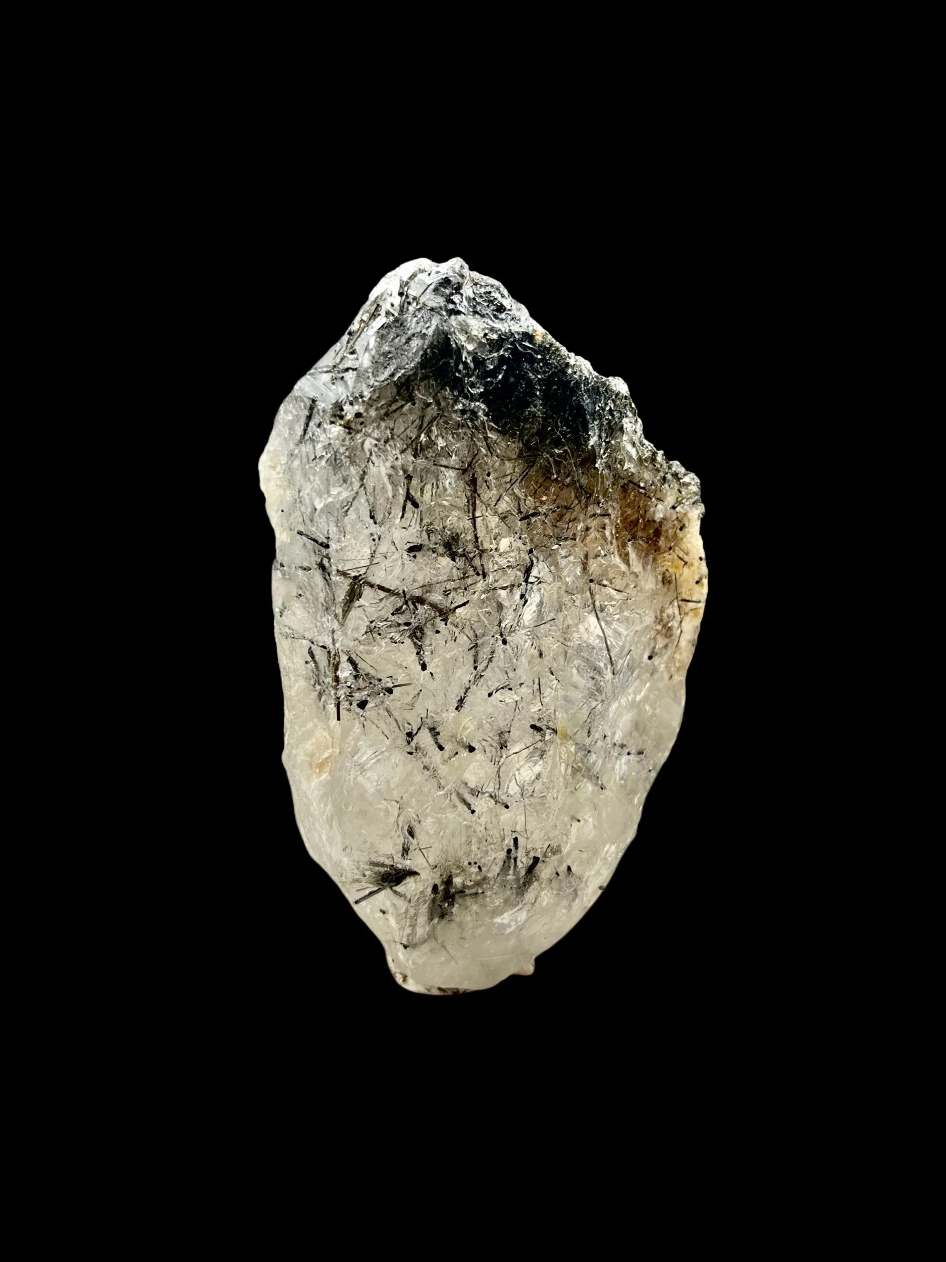 tourmalinated quartz crystal Brazil multi-angle view needle inclusions collector cabinet specimen