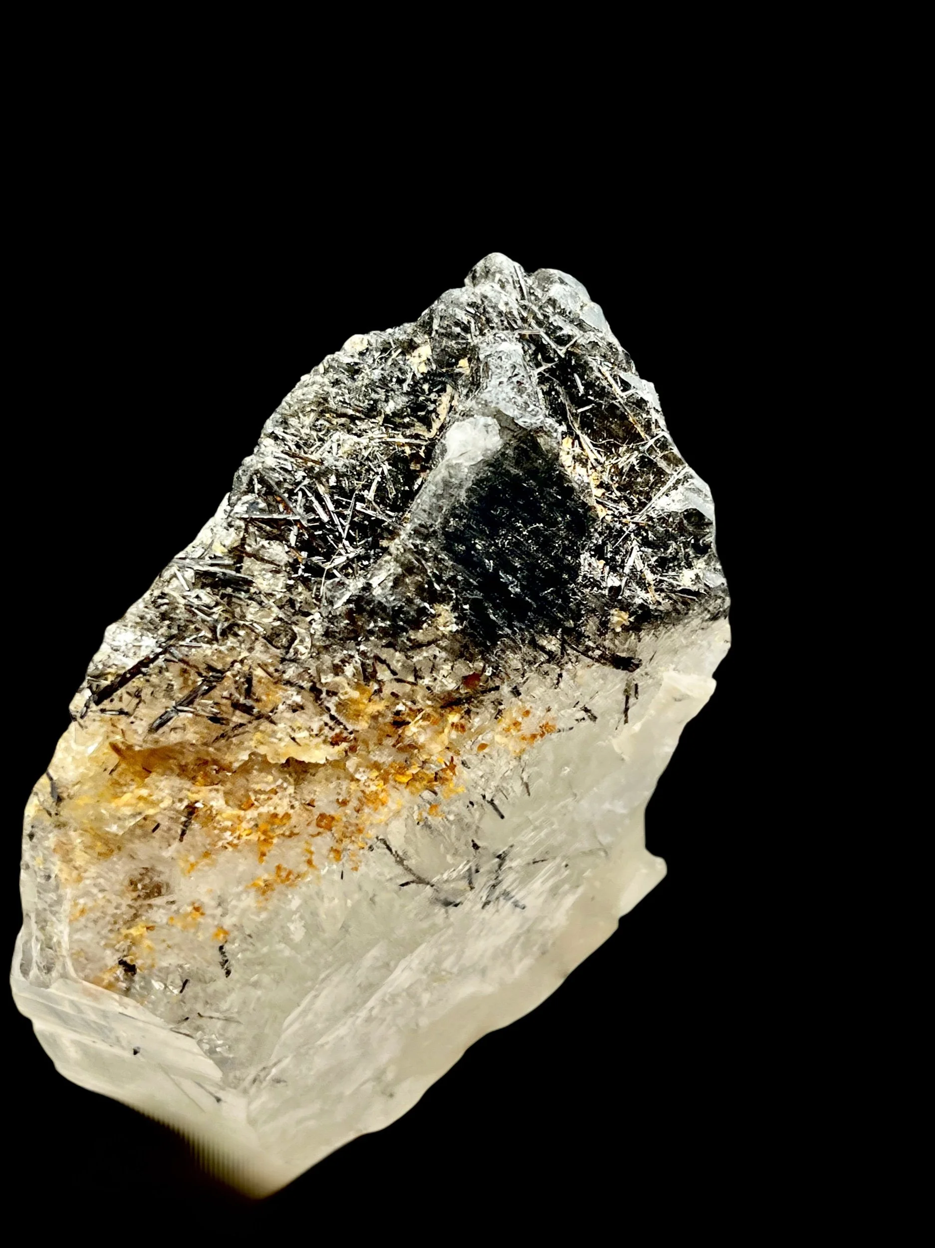 Black tourmaline in quartz Minas Gerais Brazil dense needle inclusions lustrous surface natural specimen