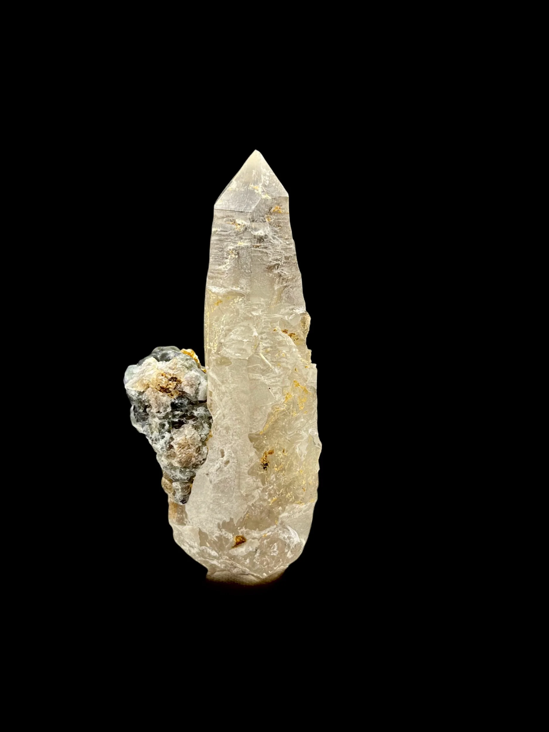 quartz crystal with schorl inclusions Namibia hyalite opal fluorite mineral combination specimen
