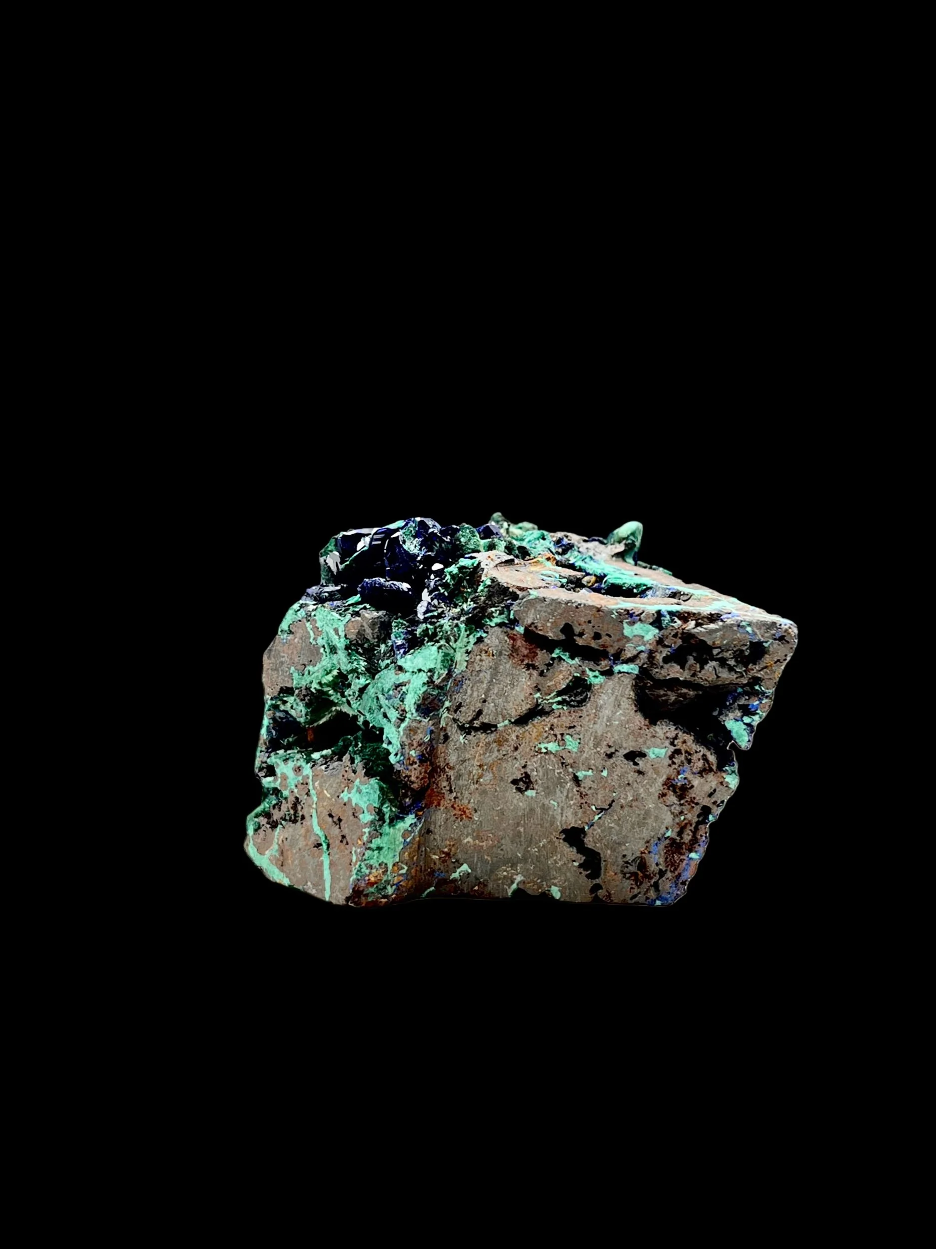 Kipushi Mine azurite malachite high contrast blue green mineral specimen