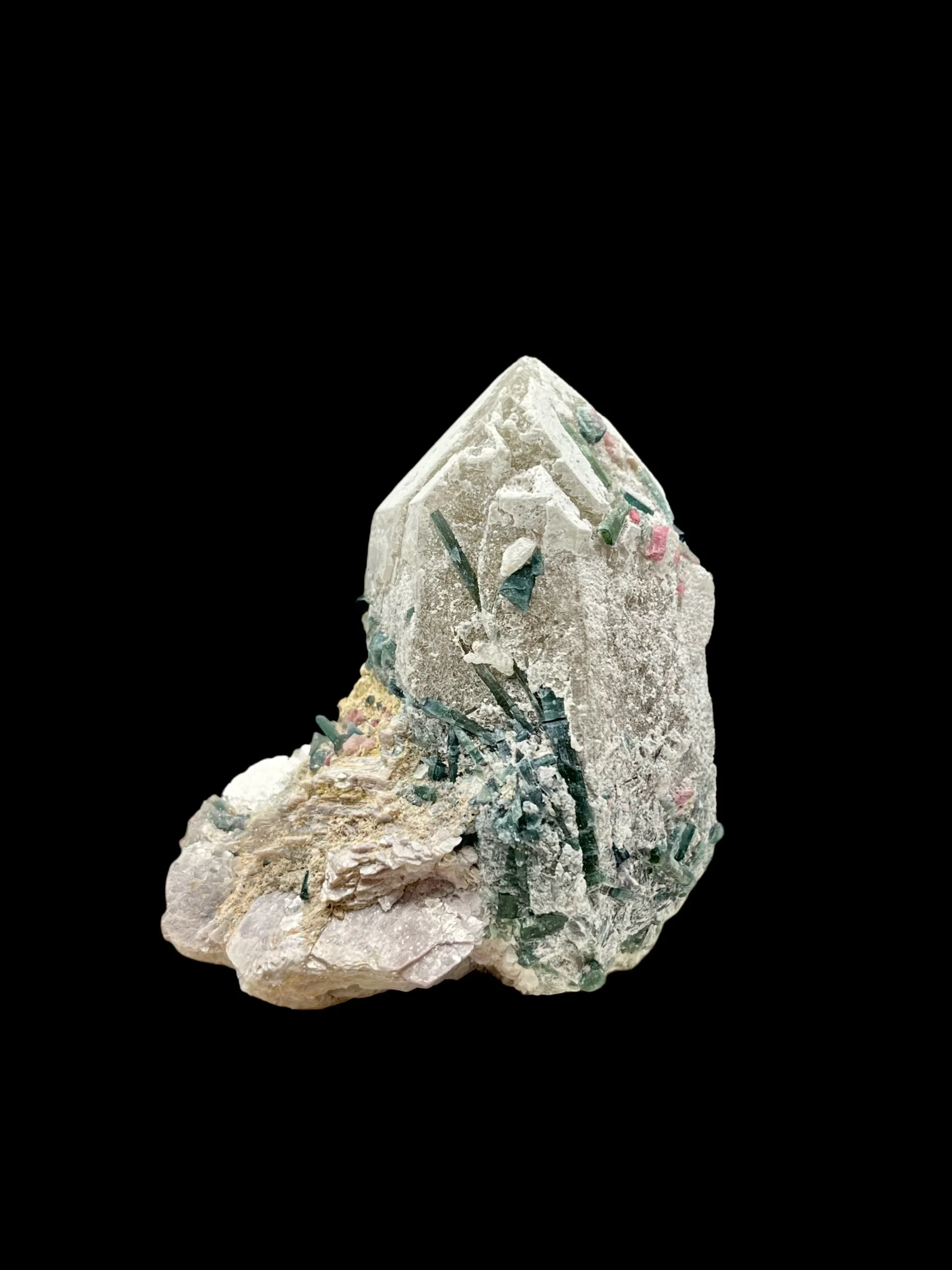 Brazilian pegmatite quartz tourmaline lepidolite natural mineral specimen multi color crystals