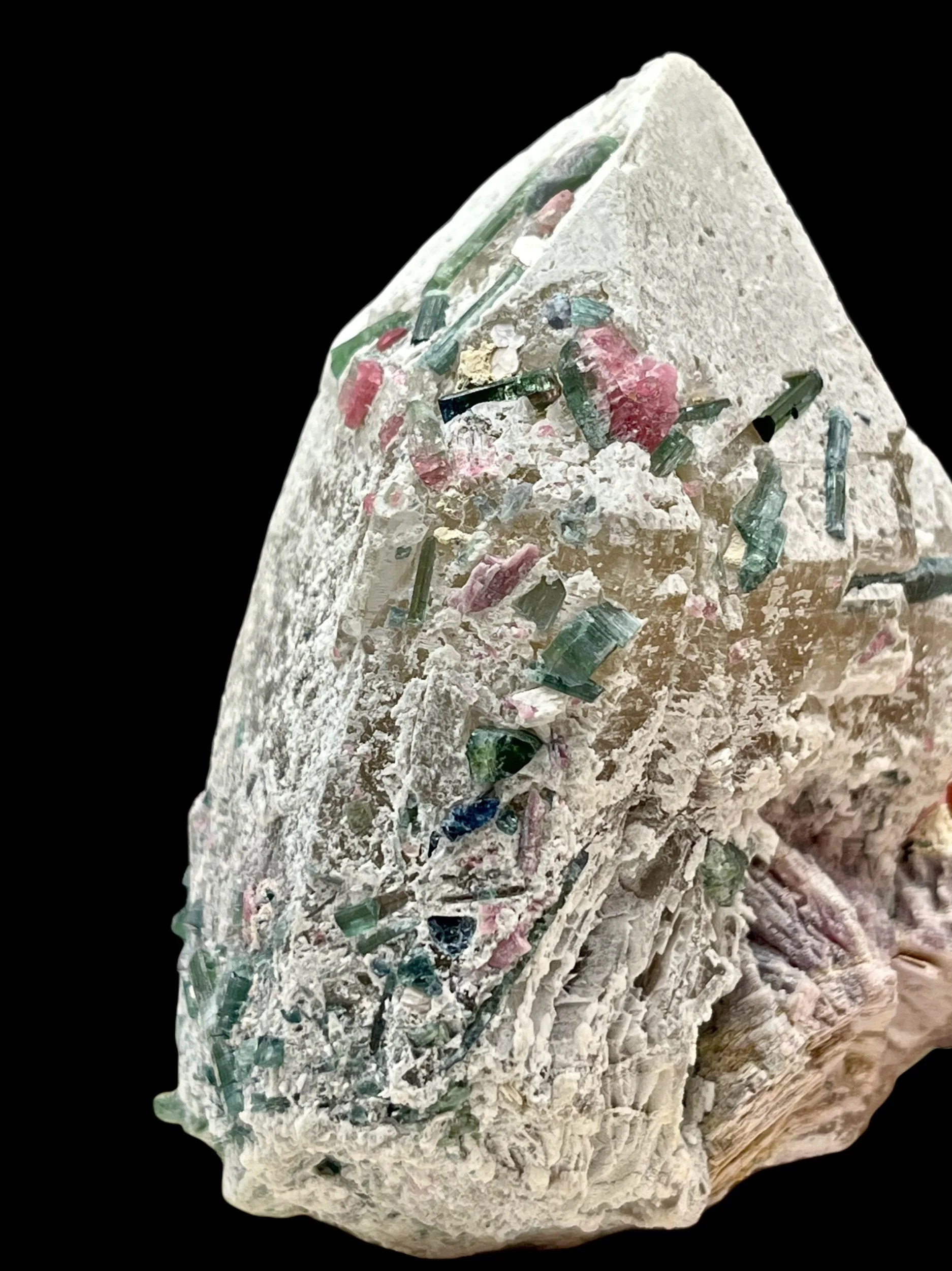 quartz crystal with lepidolite mica and tourmaline Pederneira Brazil collector specimen