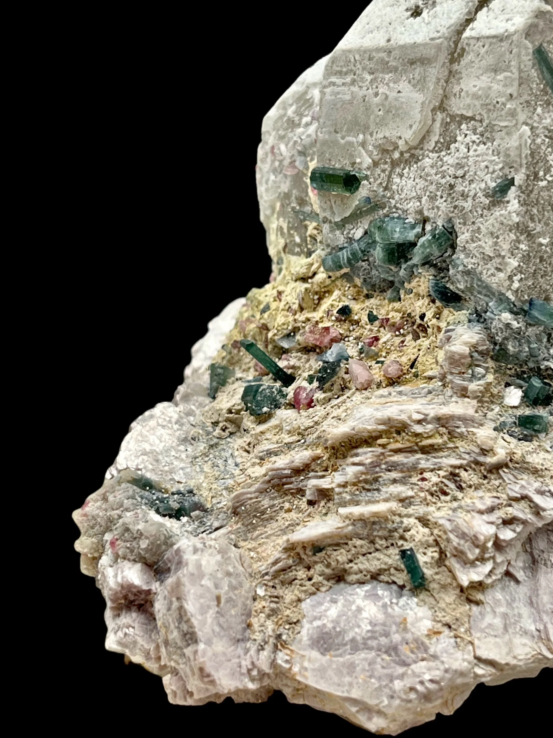 Minas Gerais quartz with tourmaline and lepidolite lithium pegmatite mineral specimen