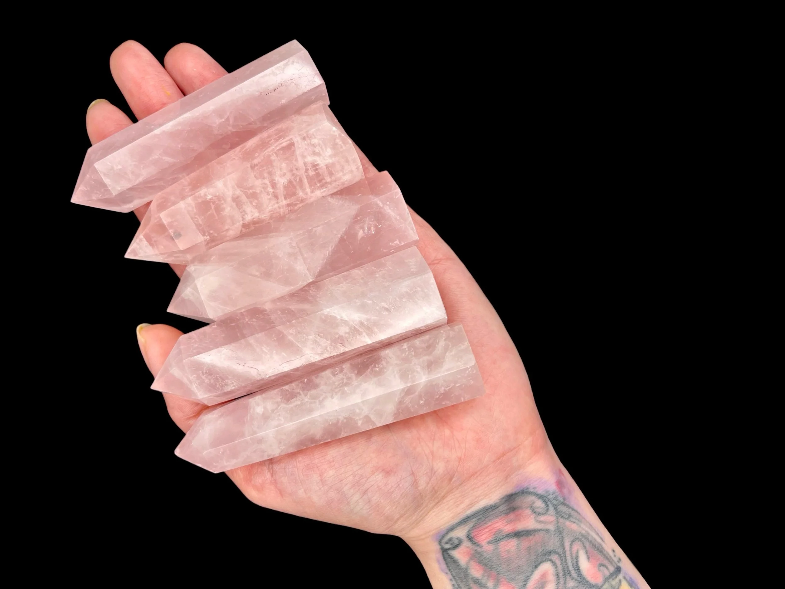 pink Rose Quartz tower translucent crystal point Polished Rose Quartz crystal tower with soft pastel pink tones