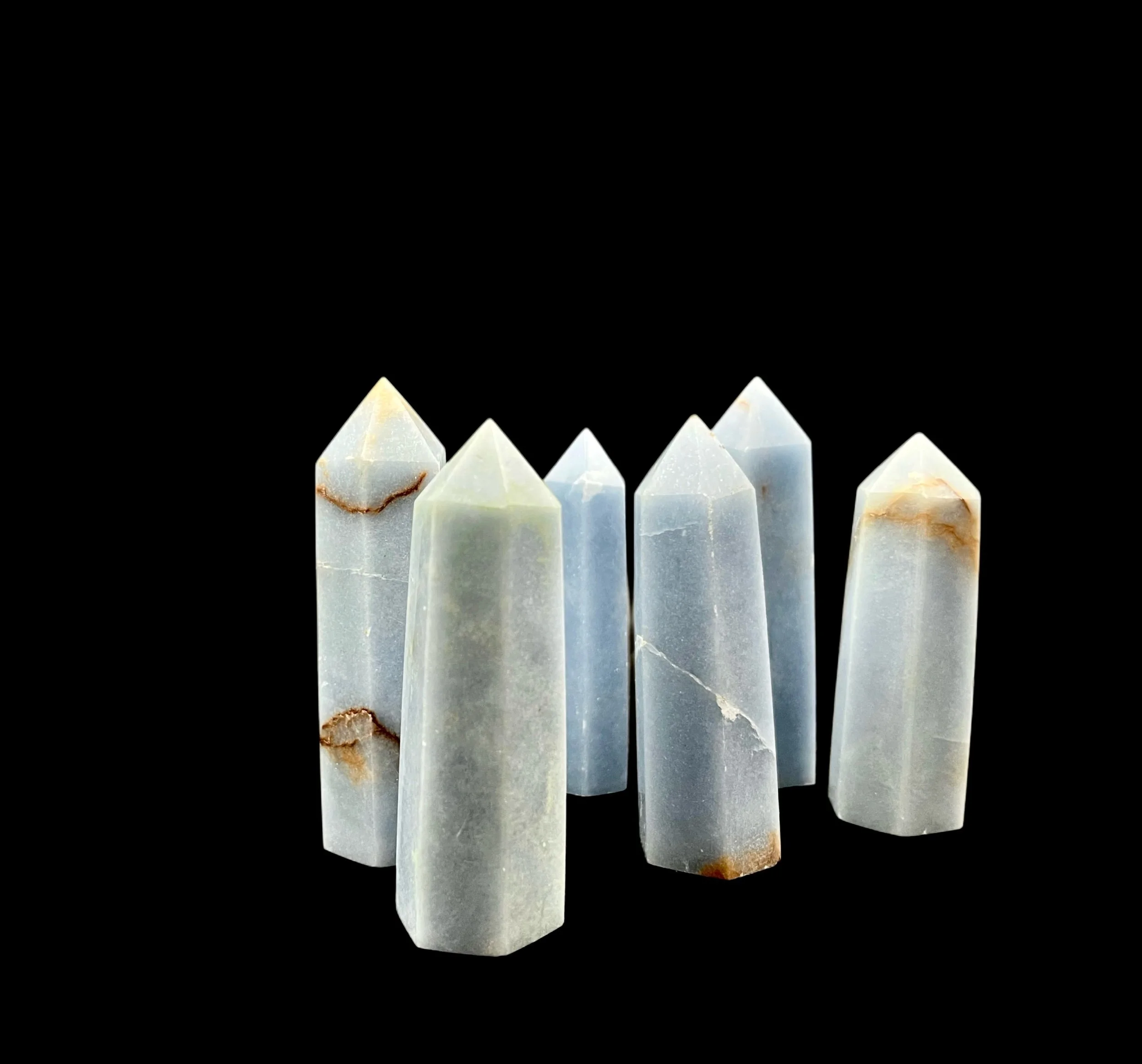 Angelite tower natural blue anhydrite polished crystal point Soft blue Angelite crystal tower polished point