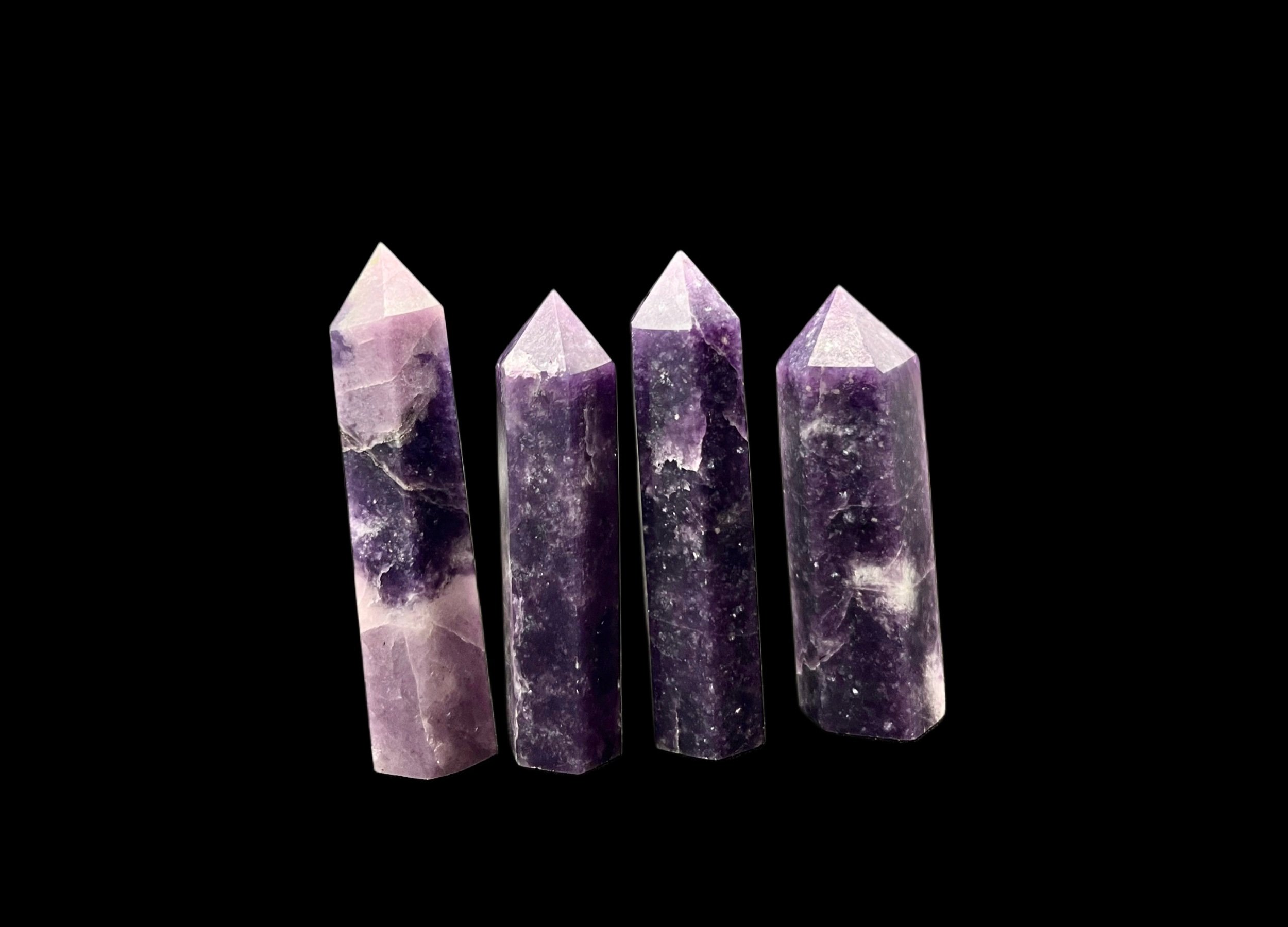 Lepidolite tower natural purple crystal polished point Natural Lepidolite crystal tower with lavender and violet tones Purple Lepidolite tower with subtle mica shimmer