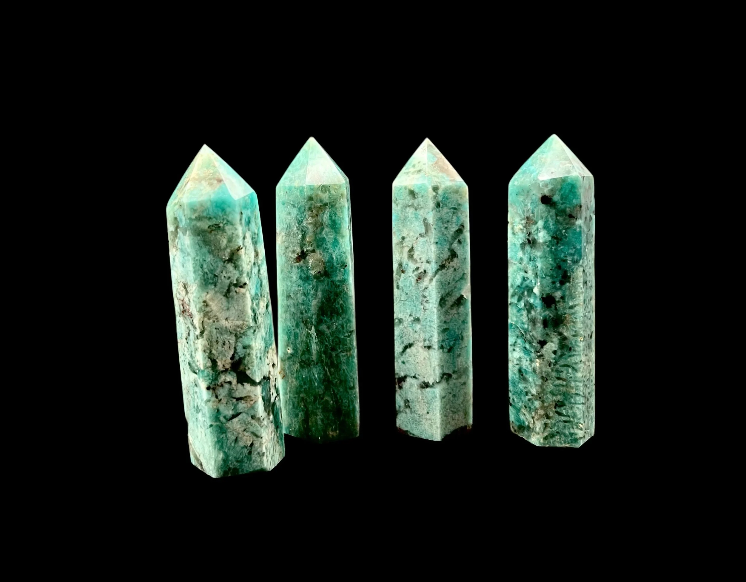 Amazonite with Smoky Quartz tower natural green polished crystal point