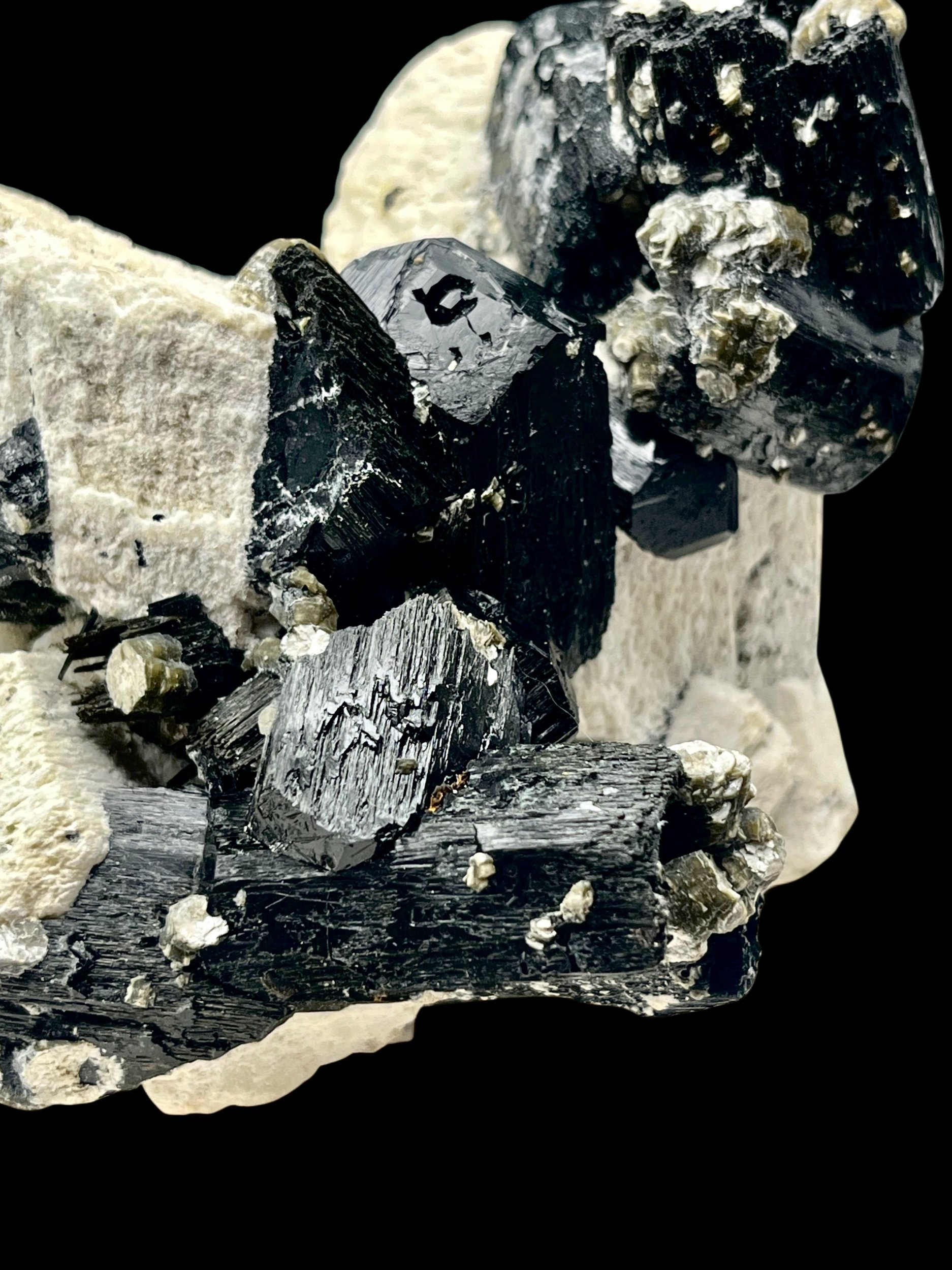 Collector grade black tourmaline mineral specimen from Erongo Namibia with fluorescence